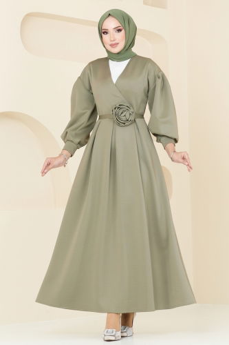 moda selvim Dress 6147BSK463 Almond Green - Thumbnail