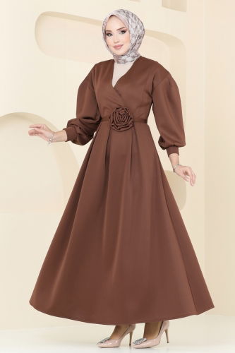 moda selvim Dress 6147BSK463 Brown - Thumbnail