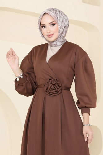 moda selvim Dress 6147BSK463 Brown - Thumbnail