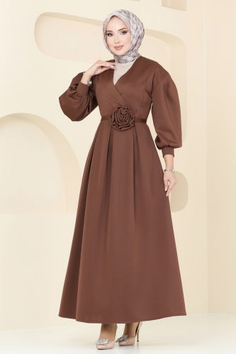 moda selvim Dress 6147BSK463 Brown - Thumbnail