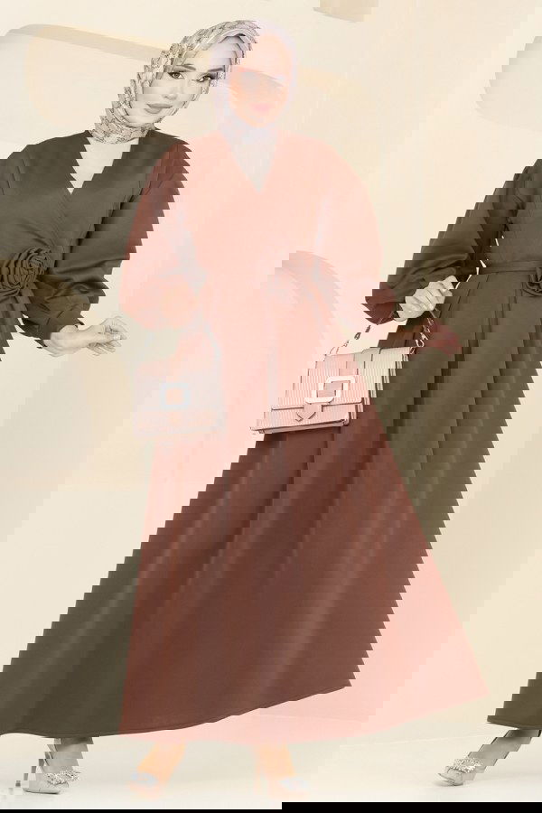 Modaselvim خصم صافٍ20%+20% في سلة التسوق الفستان بني 6147BSK463