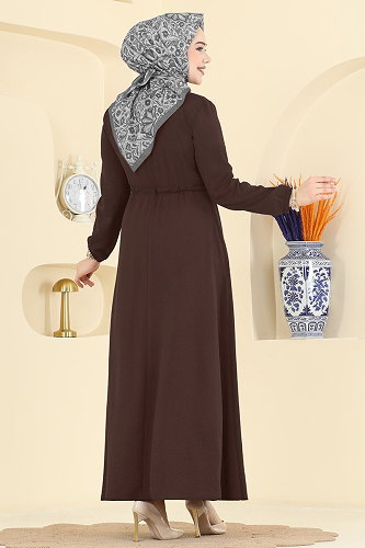 moda selvim الفستان بني غامق 6147ORG1169 - Thumbnail
