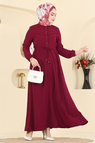 moda selvim Dress 6147ORG1169 Burgundy - Thumbnail