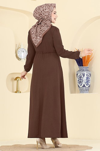 moda selvim الفستان بني غامق 6147ORG1169 - Thumbnail