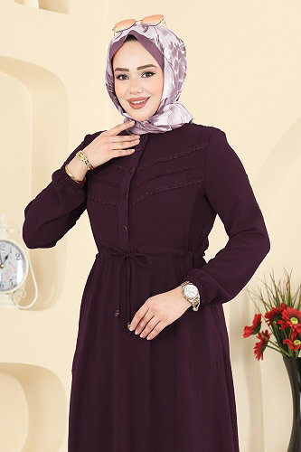 moda selvim Dress 6147ORG1169 Dark Damson - Thumbnail