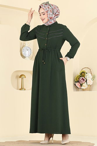 moda selvim Dress 6147ORG1169 Dark Khaki - Thumbnail