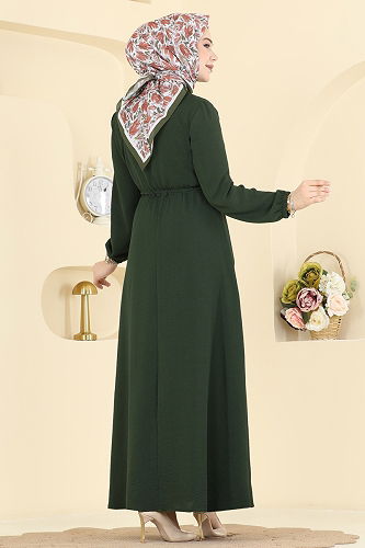 moda selvim الفستان أخضر عفني غامق 6147ORG1169 - Thumbnail