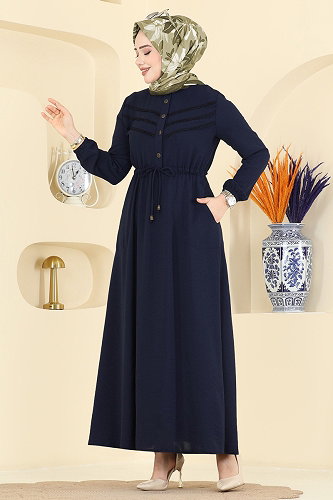moda selvim Dress 6147ORG1169 Dark Navy Blue - Thumbnail
