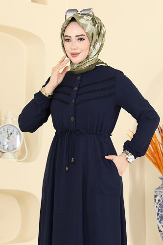 moda selvim الفستان كحلي غامق 6147ORG1169 - Thumbnail