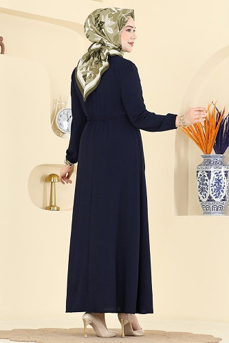 moda selvim الفستان كحلي غامق 6147ORG1169 - Thumbnail