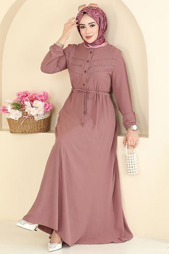 moda selvim الفستان وردي غامق 6147ORG1169 - Thumbnail