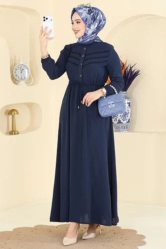 moda selvim Dress 6147ORG1169 Light Navy Blue - Thumbnail