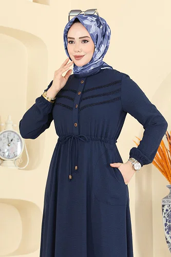 moda selvim Dress 6147ORG1169 Light Navy Blue - Thumbnail