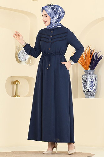 moda selvim الفستان كحلي فاتح 6147ORG1169 - Thumbnail