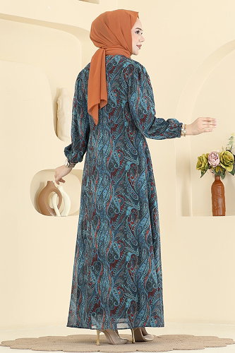 moda selvim Dress 6152ORG1169 Petroleum - Thumbnail
