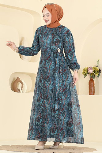 moda selvim الفستان بترولي 6152ORG1169 - Thumbnail