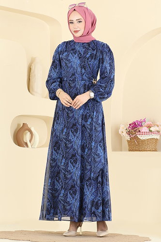 moda selvim الفستان نيلي 6152ORG1169 - Thumbnail