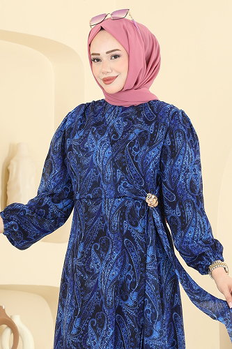 moda selvim الفستان نيلي 6152ORG1169 - Thumbnail
