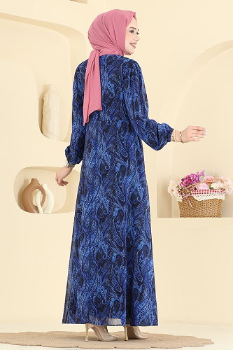 moda selvim الفستان نيلي 6152ORG1169 - Thumbnail