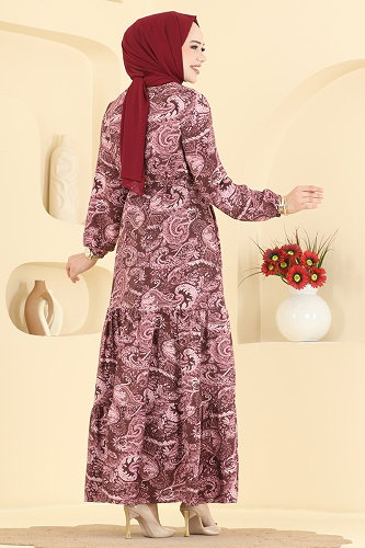 moda selvim Dress 6154ORG1169 Burgundy - Thumbnail