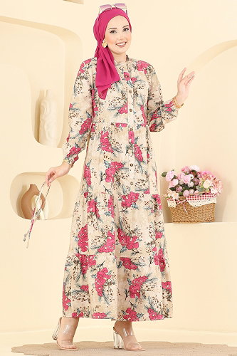 moda selvim Dress 6156ORG1169 Fuchsia - Thumbnail