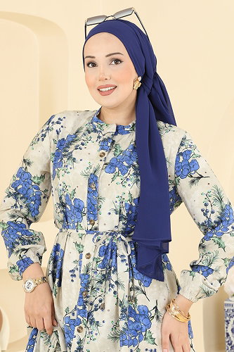 moda selvim Dress 6156ORG1169 Indigo - Thumbnail