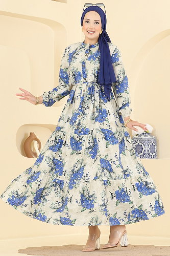 moda selvim Dress 6156ORG1169 Indigo - Thumbnail