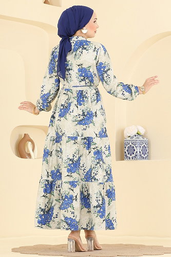 moda selvim Dress 6156ORG1169 Indigo - Thumbnail