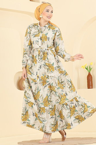 moda selvim Dress 6156ORG1169 Mustard - Thumbnail