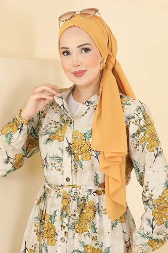 moda selvim الفستان خردلي 6156ORG1169 - Thumbnail