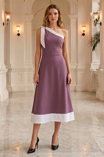 moda selvim الفستان ليلكي غامق 61575JNT1202 - Thumbnail