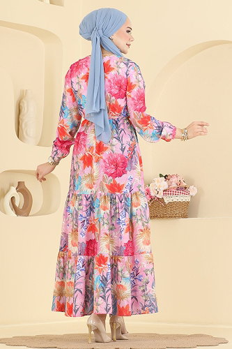 moda selvim الفستان فوشي 6157ORG1169 - Thumbnail