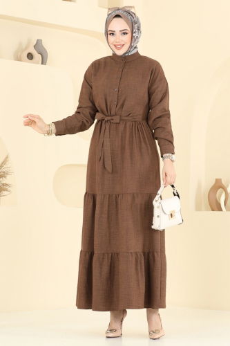 moda selvim الفستان بني 6162BSK463 - Thumbnail