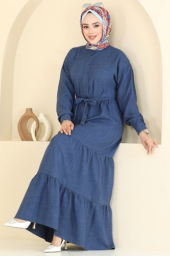 moda selvim Dress 6162BSK463 Indigo - Thumbnail
