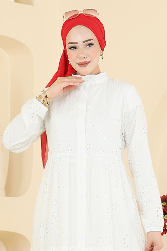 moda selvim Dress 6162ORG1169 Ecru - Thumbnail