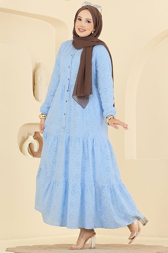 moda selvim Dress 6163ORG1169 Baby Blue - Thumbnail