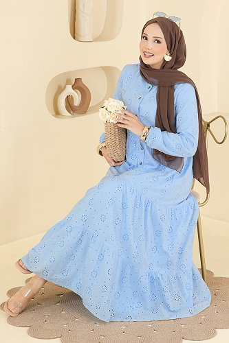 moda selvim الفستان أزرق فاتح 6163ORG1169 - Thumbnail
