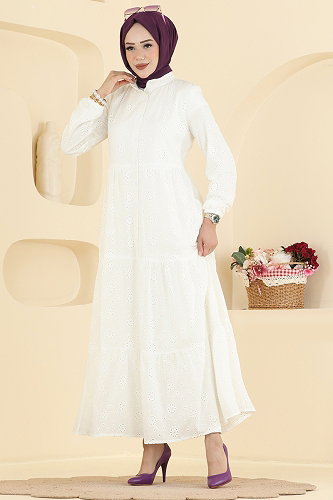 moda selvim Dress 6163ORG1169 Ecru - Thumbnail