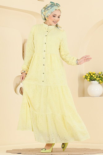 moda selvim Dress 6163ORG1169 Yellow - Thumbnail