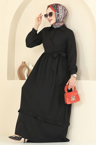 moda selvim الفستان أسود 6205BSK463 - Thumbnail