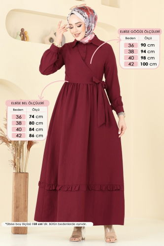 moda selvim Dress 6205BSK463 Burgundy - Thumbnail