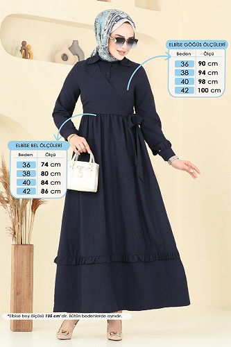 moda selvim Dress 6205BSK463 Navy Blue - Thumbnail