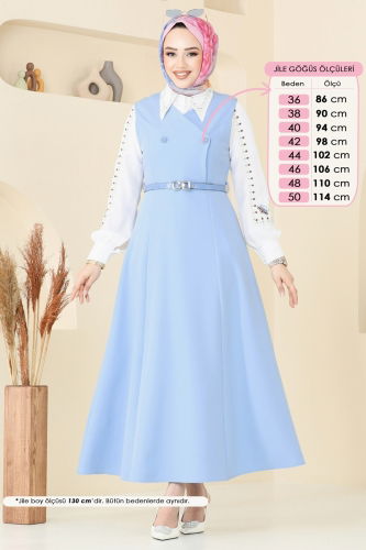 moda selvim فستان بلا اكمام أزرق فاتح 6208BSK463 - Thumbnail