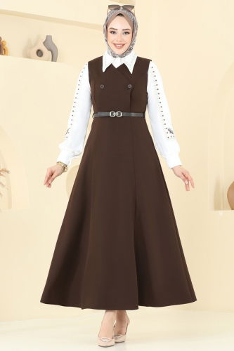 moda selvim DRESS 6208BSK463 Brown - Thumbnail