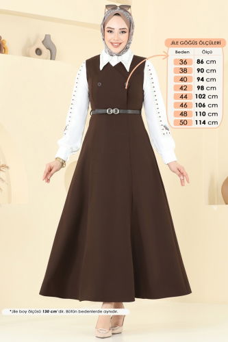 moda selvim DRESS 6208BSK463 Brown - Thumbnail