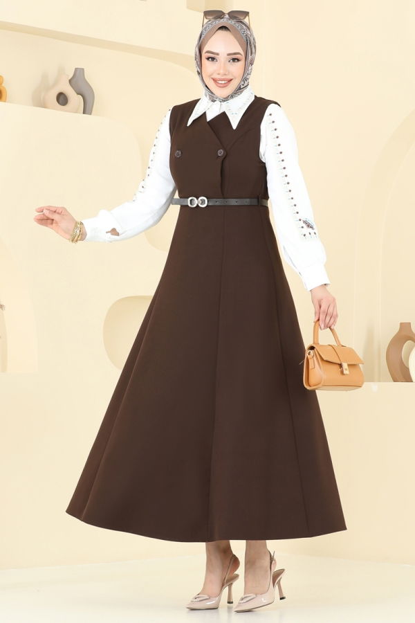 Modaselvim Jile فستان بلا اكمام بني 6208BSK463