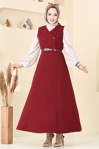 moda selvim DRESS 6208BSK463 Burgundy - Thumbnail