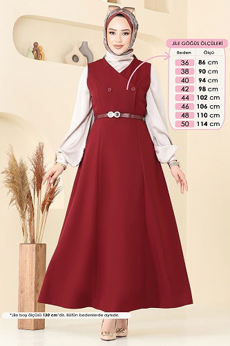 moda selvim DRESS 6208BSK463 Burgundy - Thumbnail