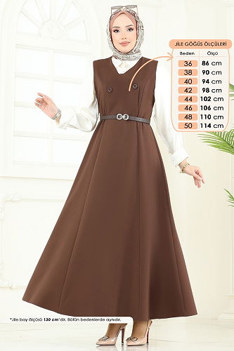 moda selvim فستان بلا اكمام بني فاتح 6208BSK463 - Thumbnail