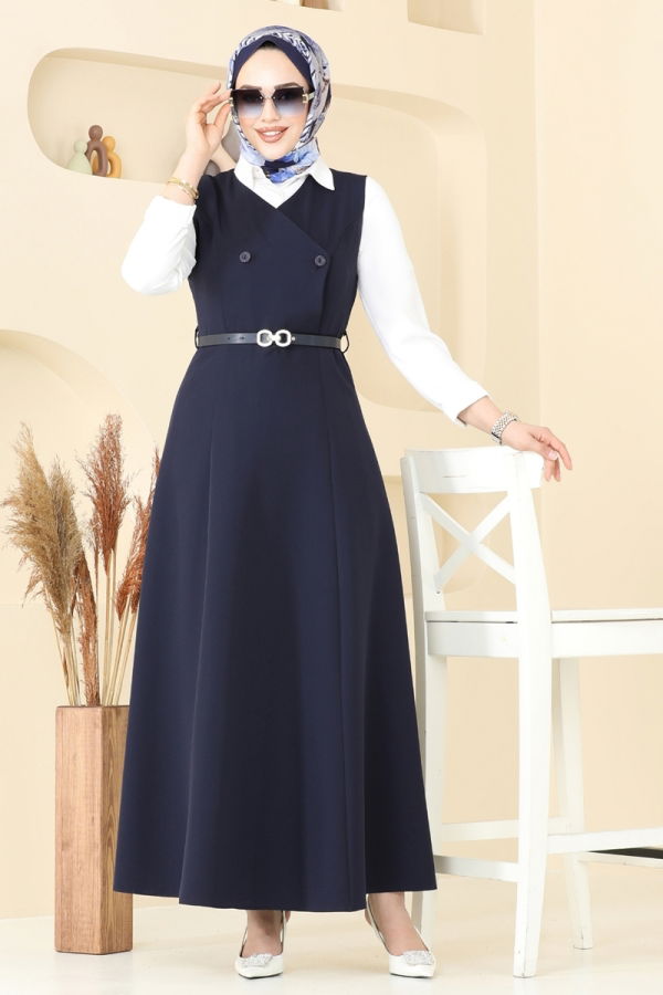 Modaselvim Jile فستان بلا اكمام كحلي 6208BSK463